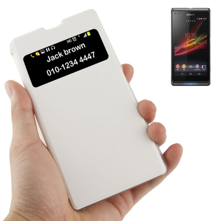 Flip Leather Cover Transparent Frosted Plastic Case with Call Display ID for Sony Xperia Z1 / L39h / Honami / C6902 / Xperia i1