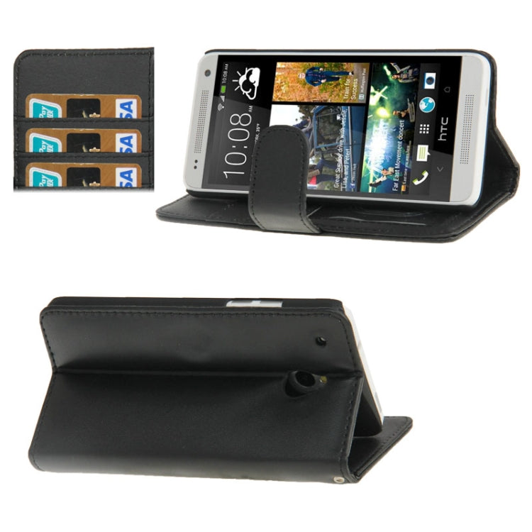 Horizontal Flip Magnetic Buckle Leather Protective Case with Holder & Credit Card Slots for HTC One mini / M4 (Black)