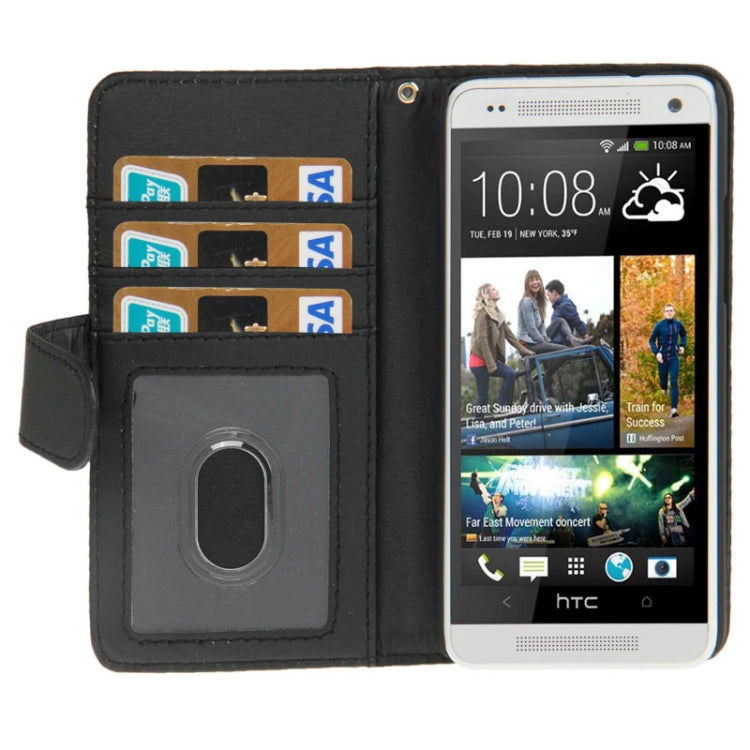 Horizontal Flip Magnetic Buckle Leather Protective Case with Holder & Credit Card Slots for HTC One mini / M4 (Black)