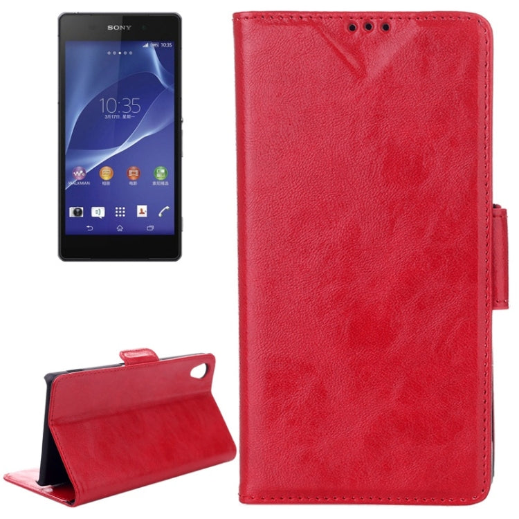 Oil Leather Case with Credit Card Slot & Holder for Sony Xperia Z2 / L50w (Red)