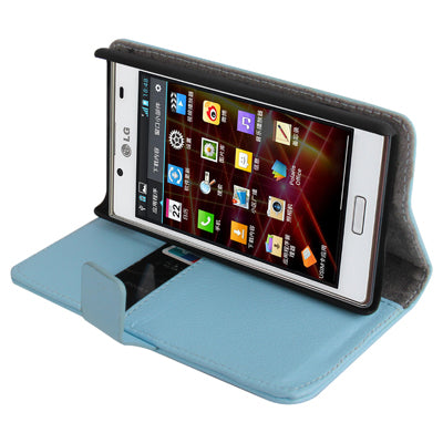 Lichi Texture Leather Case with Holder & Credit Card Slots for LG Optimus L7 / P705 (Baby Blue)