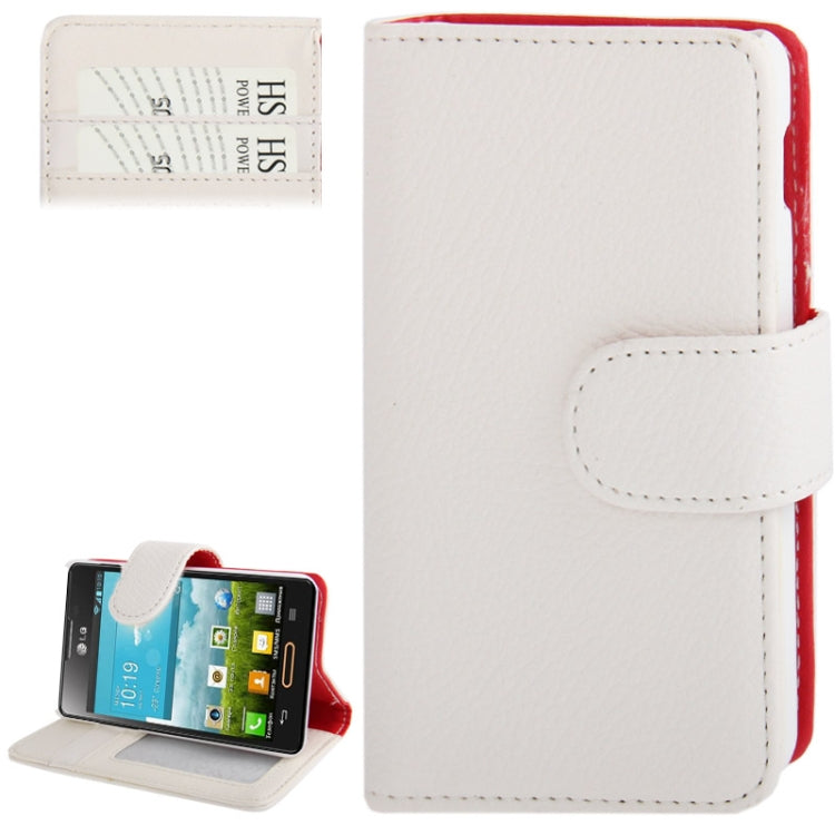 Litchi Texture Flip Leather Case with Credit Slots & Holder for LG Optimus L4 II / E440 (White)