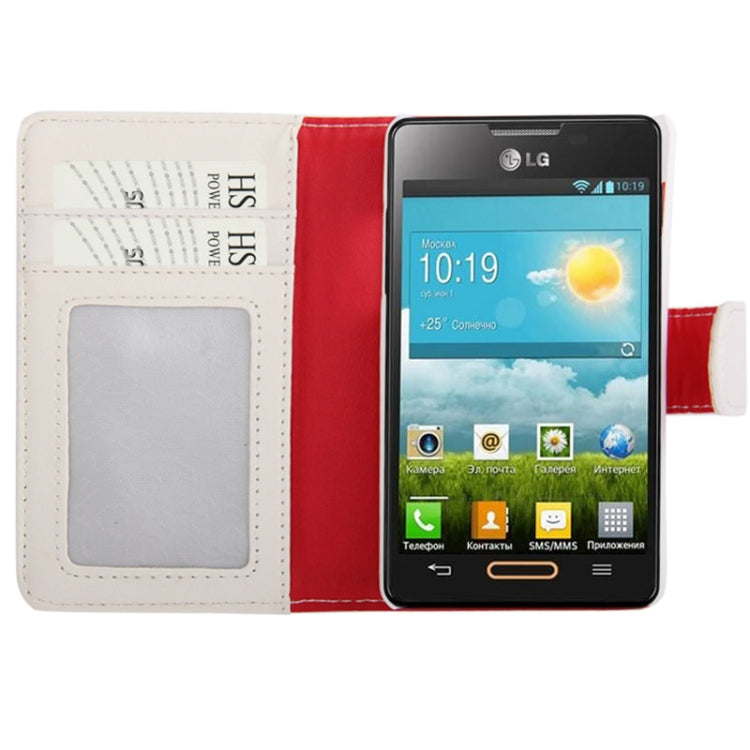 Litchi Texture Flip Leather Case with Credit Slots & Holder for LG Optimus L4 II / E440 (White)