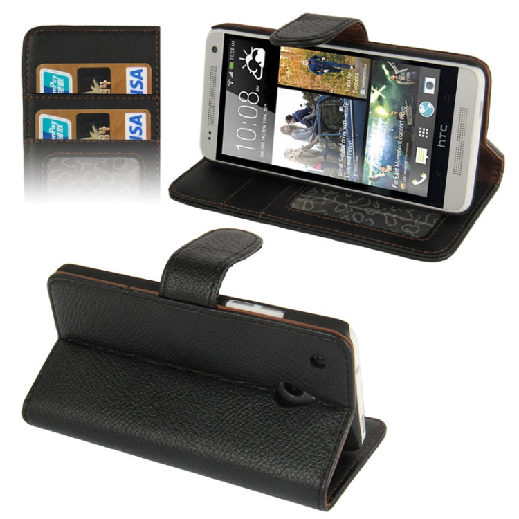 Litchi Texture Horizontal Flip Leather Case with Credit Card Slots & Holder for HTC One mini / M4