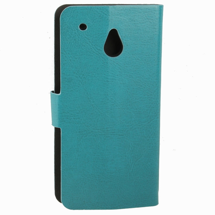 Crazy Horse Texture Horizontal Flip Leather Case with Credit Card Slots & Holder for HTC One mini / M4 (Turquoise)