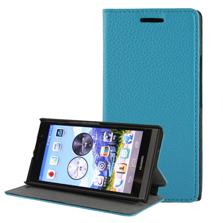 Litchi Texture Horizontal Flip Top-grain Leather Case with Holder for Huawei Ascend P6