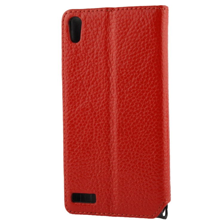 Litchi Texture Horizontal Flip Top-grain Leather Case with Holder for Huawei Ascend P6