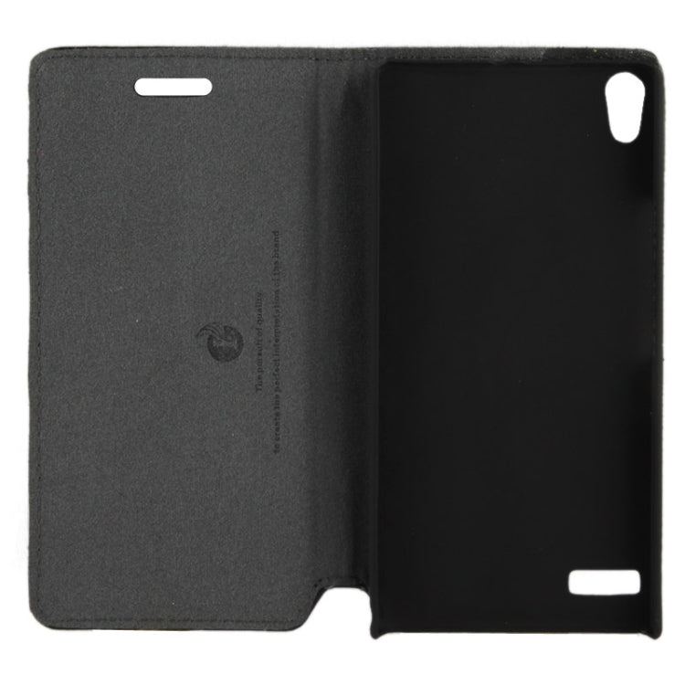 Litchi Texture Horizontal Flip Top-grain Leather Case with Holder for Huawei Ascend P6