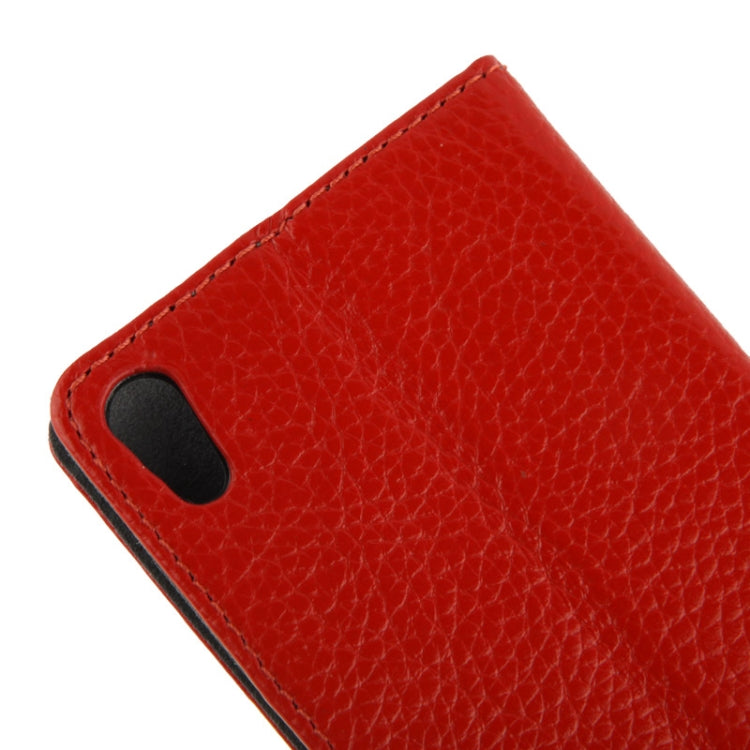 Litchi Texture Horizontal Flip Top-grain Leather Case with Holder for Huawei Ascend P6