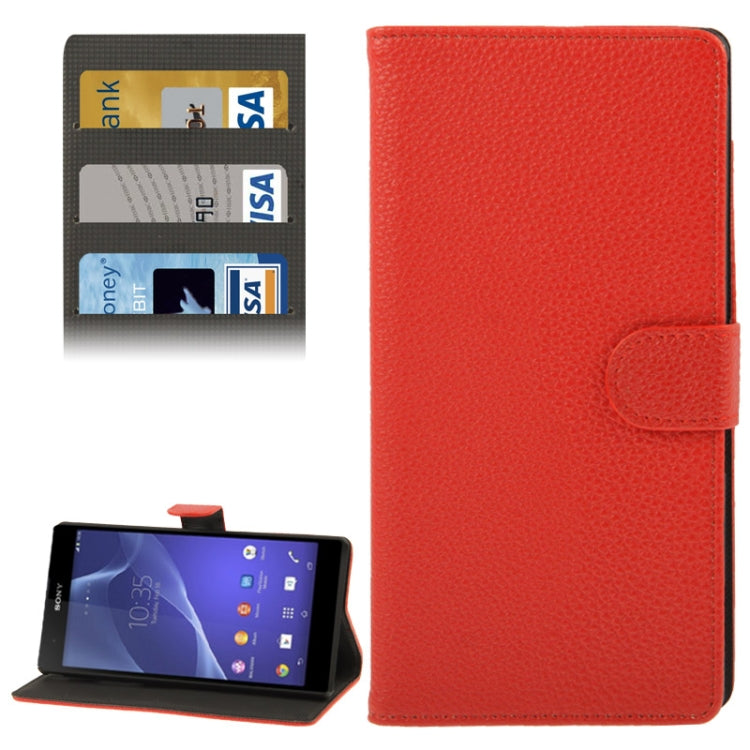 Litchi Texture Leather Case with Holder & Credit Card Slot for Sony Xperia T2 Ultra