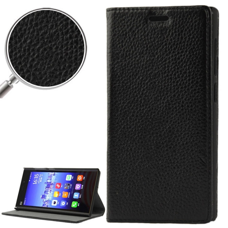 Litchi Texture Flip Top-grain Genuine Leather Case with Holder for Xiaomi MI3