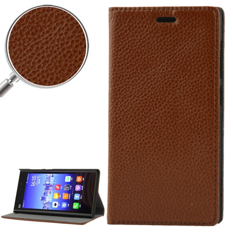 Litchi Texture Flip Top-grain Genuine Leather Case with Holder for Xiaomi MI3