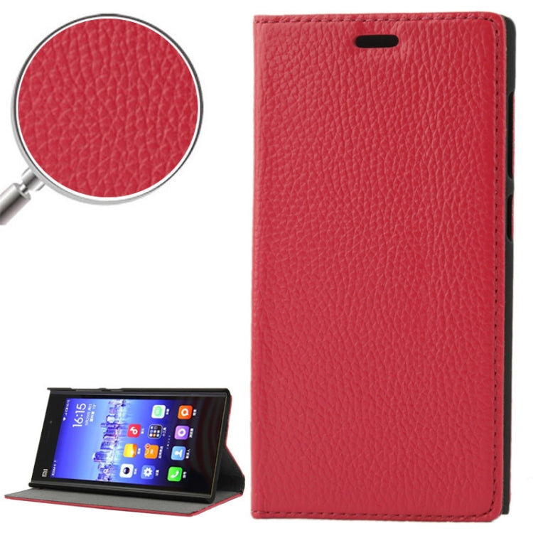 Litchi Texture Flip Top-grain Genuine Leather Case with Holder for Xiaomi MI3
