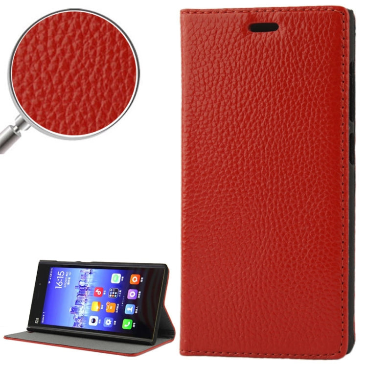 Litchi Texture Flip Top-grain Genuine Leather Case with Holder for Xiaomi MI3