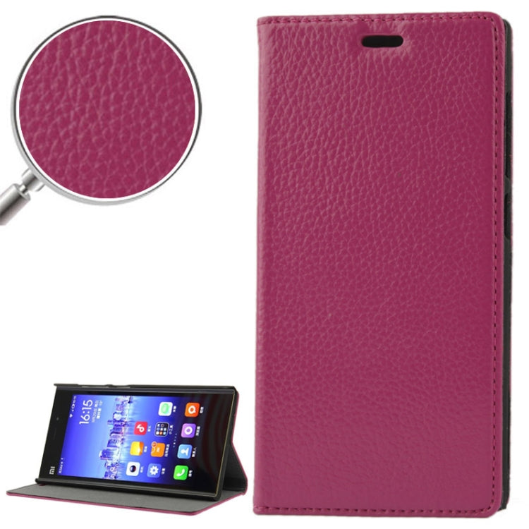Litchi Texture Flip Top-grain Genuine Leather Case with Holder for Xiaomi MI3