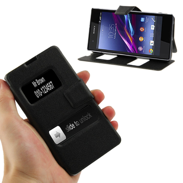 Pebble Texture Flip Leather Case with Call Display ID & Holder for Sony Xperia Z1 mini