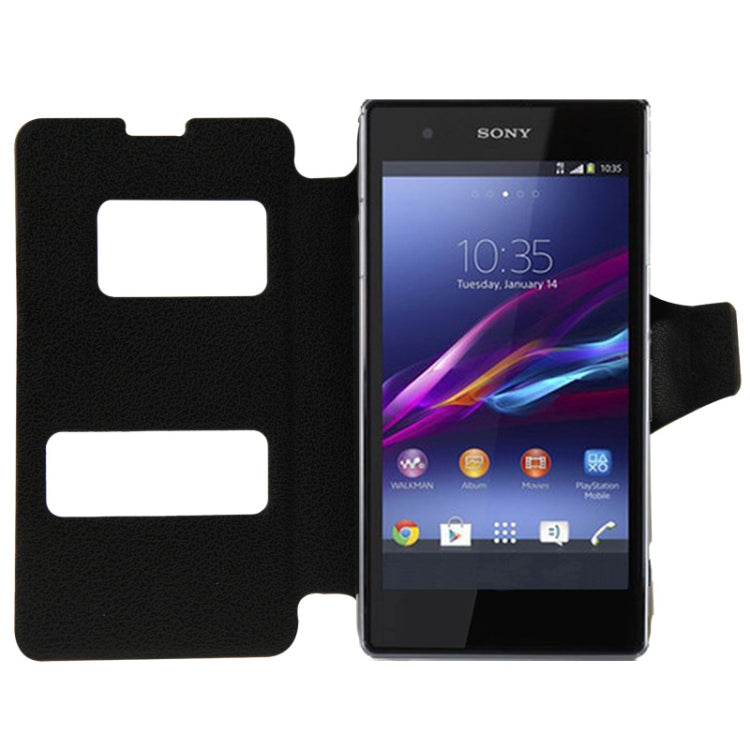 Pebble Texture Flip Leather Case with Call Display ID & Holder for Sony Xperia Z1 mini