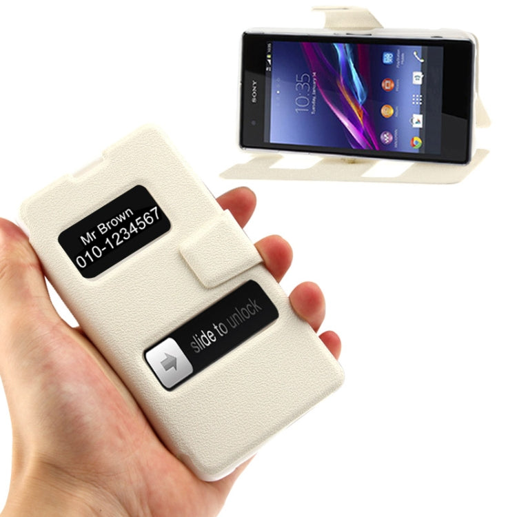 Pebble Texture Flip Leather Case with Call Display ID & Holder for Sony Xperia Z1 mini