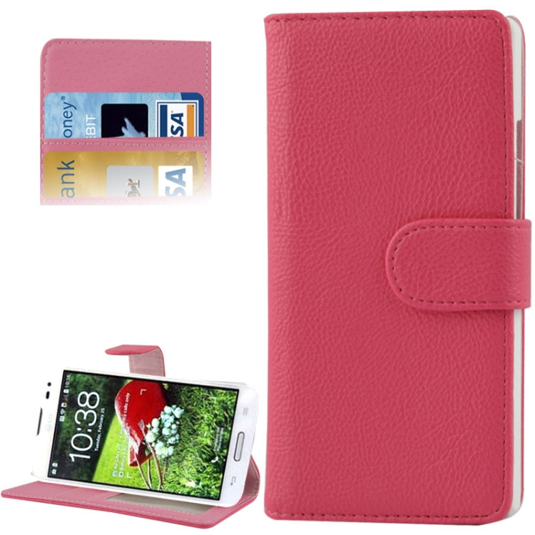 Litchi Texture Button Flip Leather Case with Card Slots & Holder for LG L70 / Dual D325