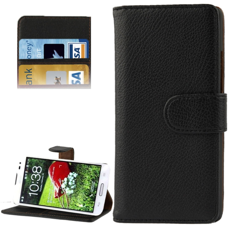 Litchi Texture Button Flip Leather Case with Card Slots & Holder for LG L70 / Dual D325
