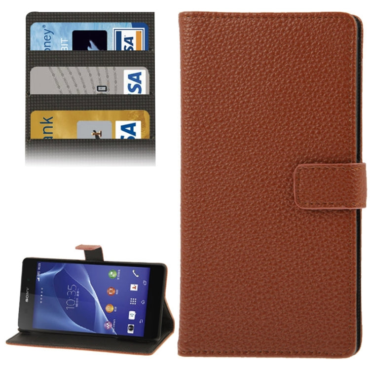 Litchi Texture Leather Case with Holder & Credit Card Slot for Sony Xperia Z2 / L50w
