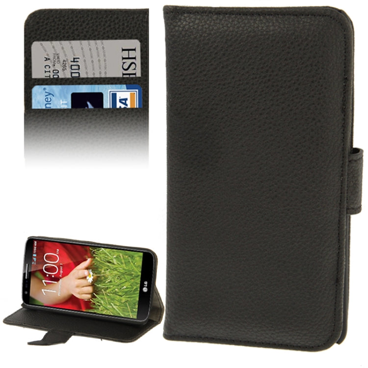 Litchi Texture Leather Case with Holder & Credit Card Slot for LG G2