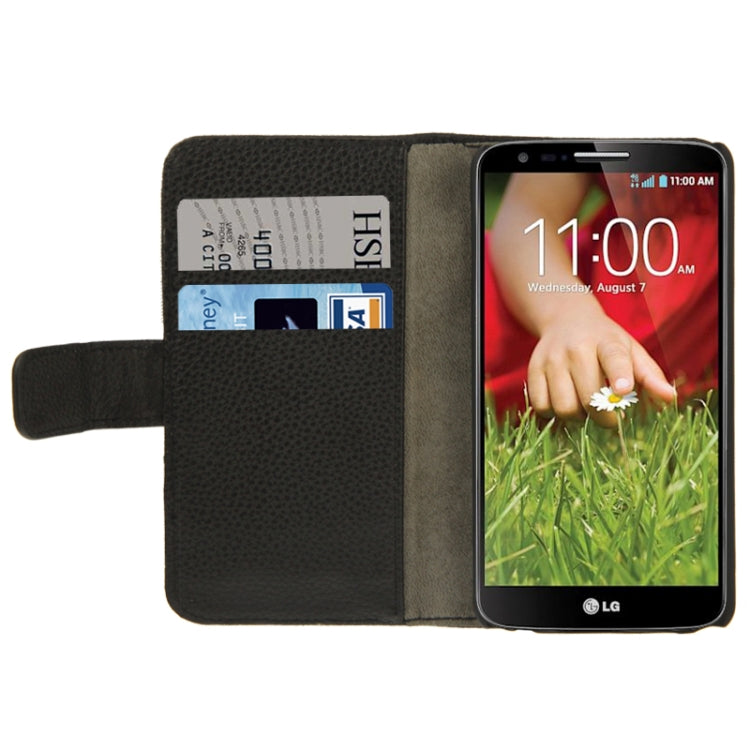 Litchi Texture Leather Case with Holder & Credit Card Slot for LG G2