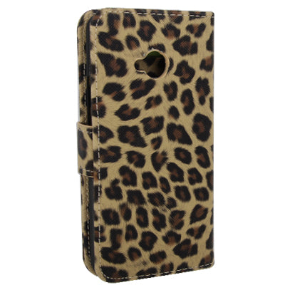 Yellowish Brown Leopard Texture Horizontal Flip Leather Case with Credit Card Slots & Holder for HTC One / M7