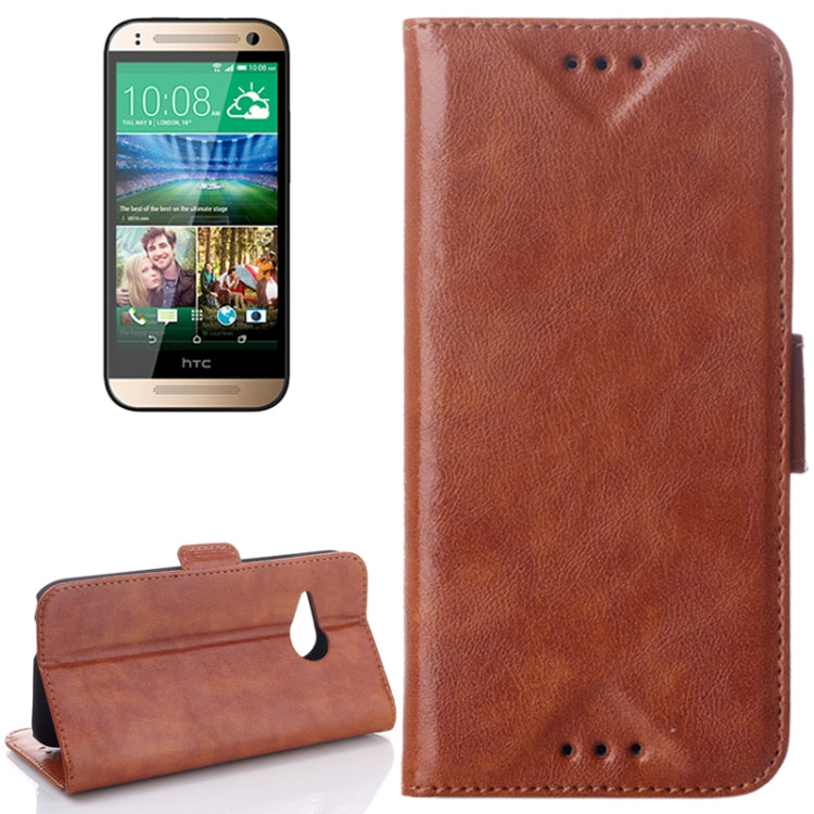 Oil Leather Case with Card Slot & Holder for HTC One mini 2 / M8 Mini (Brown)