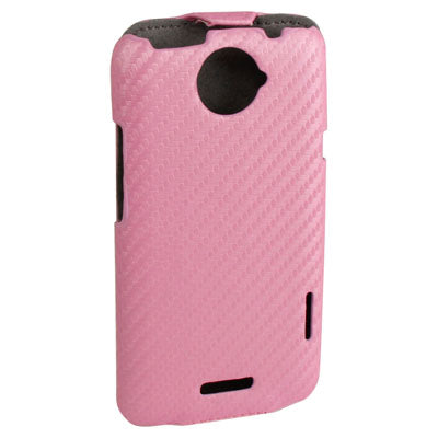 Carbon Fiber Texture Vertical Flip Leather Case for HTC One X / S720e(Pink)