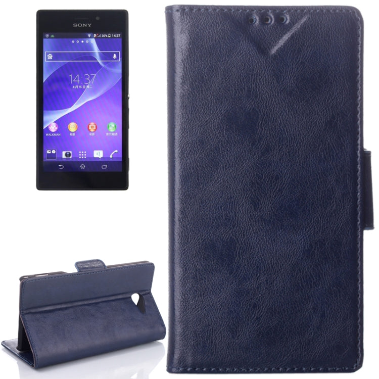 Oil Leather Case with Credit Card Slot & Holder for Sony Xperia M2 / S50h (Blue)