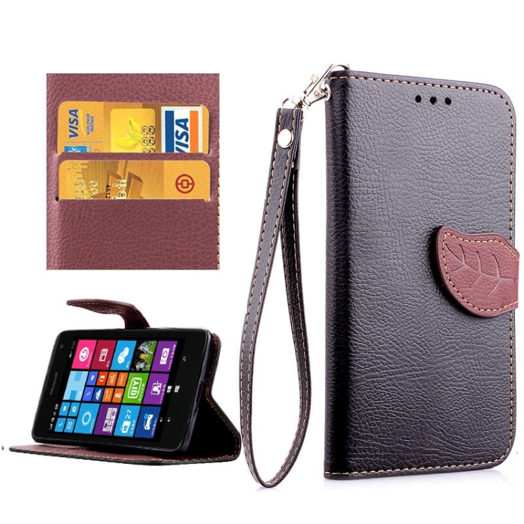 Leaf Magnetic Snap Litchi Texture Horizontal Flip Leather Case with Card Slots & Holder & Lanyard for Microsoft Lumia 535