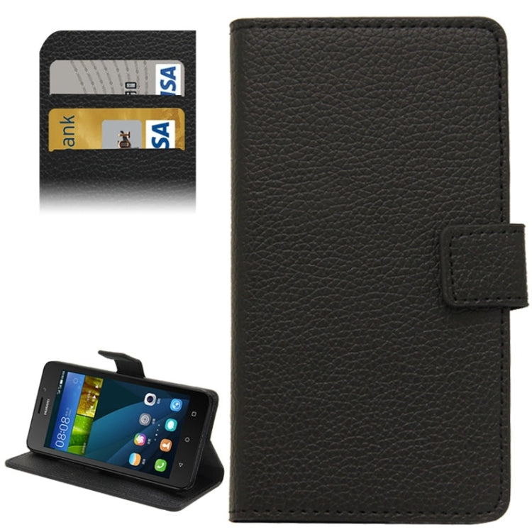 Litchi Texture Magnetic Snap Flip Leather Case with Holder & Card Slots Wallet for Huawei Y635