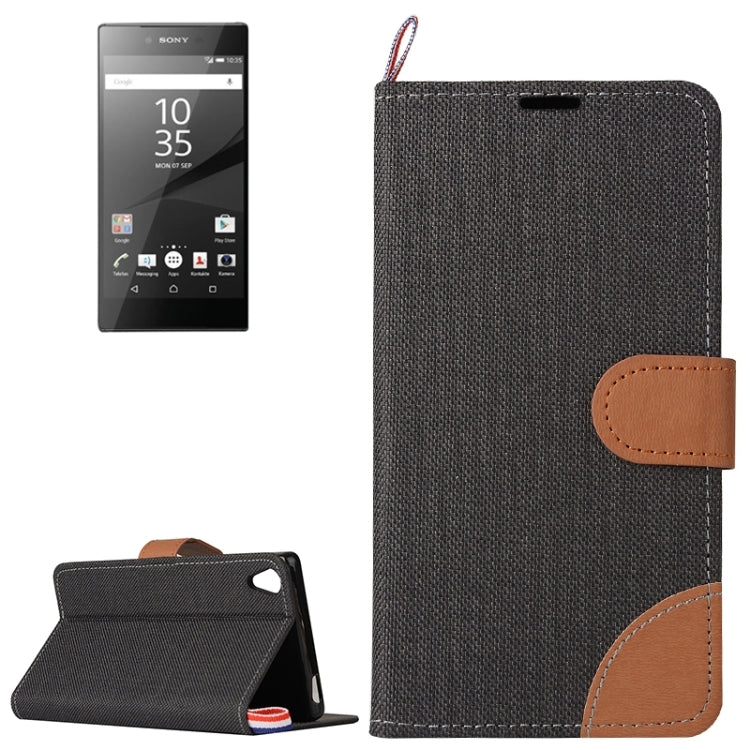 Denim Texture Horizontal Flip Leather Case with Magnetic Snap & Card Slots & Holder & Sling for Sony Xperia Z5 Premium / Plus