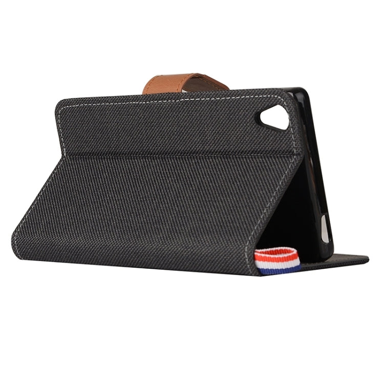 Denim Texture Horizontal Flip Leather Case with Magnetic Snap & Card Slots & Holder & Sling for Sony Xperia Z5 Premium / Plus