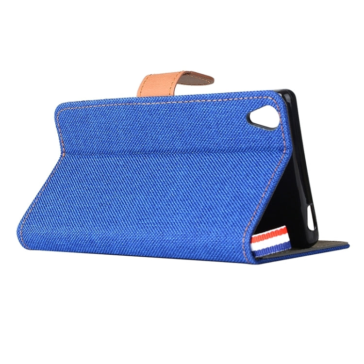Denim Texture Horizontal Flip Leather Case with Magnetic Snap & Card Slots & Holder & Sling for Sony Xperia Z5 Premium / Plus