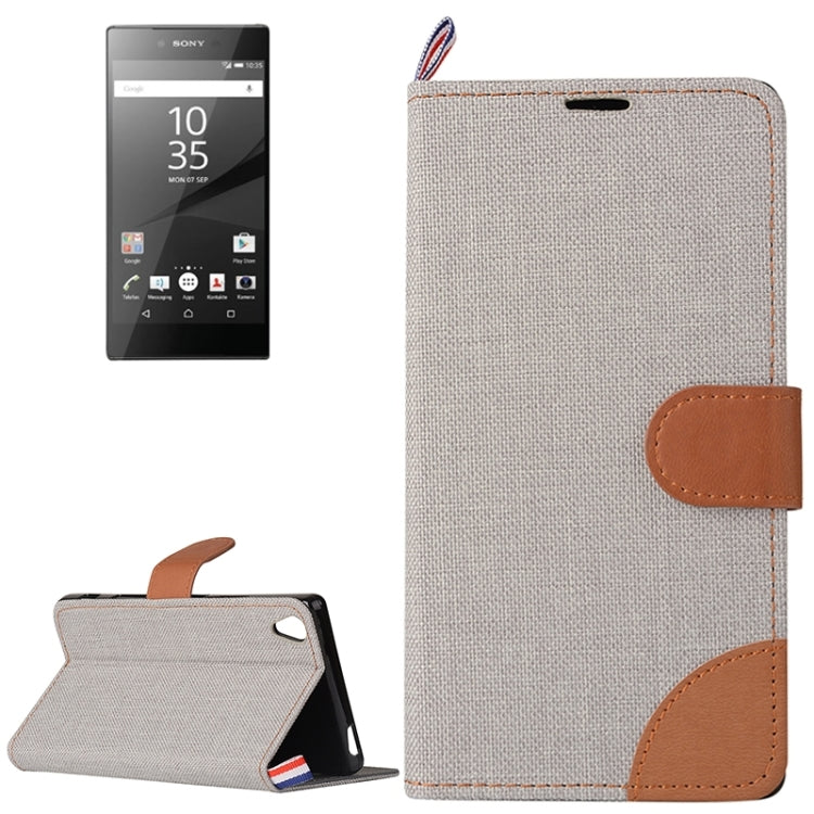 Denim Texture Horizontal Flip Leather Case with Magnetic Snap & Card Slots & Holder & Sling for Sony Xperia Z5 Premium / Plus