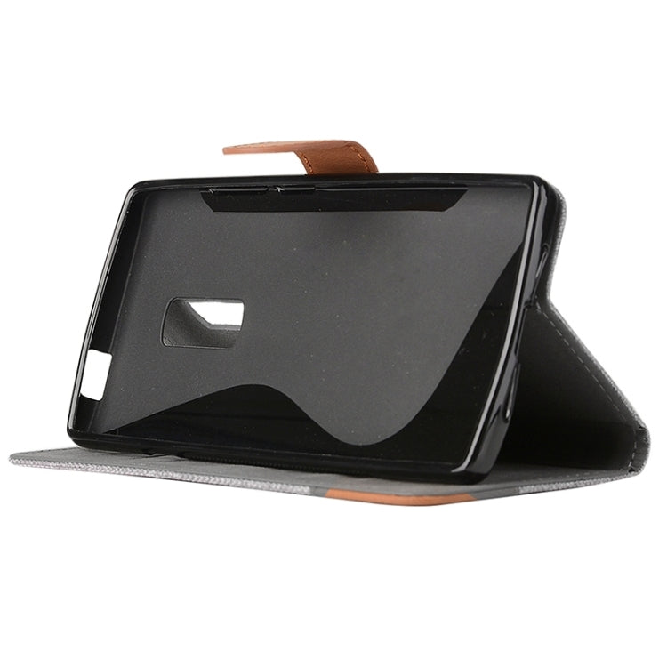 Denim Texture Horizontal Flip Leather Case with Magnetic Snap & Card Slots & Holder & Sling for OnePlus Two