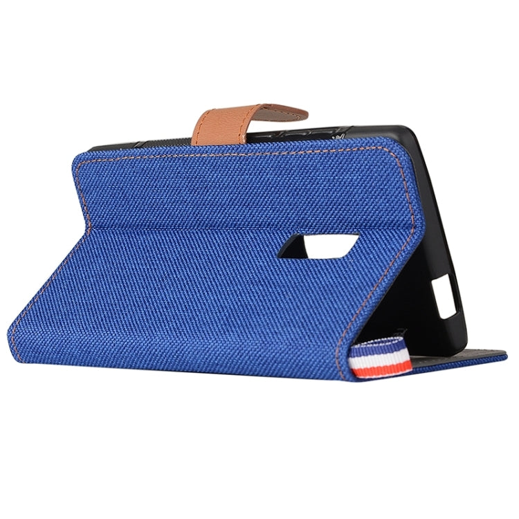 Denim Texture Horizontal Flip Leather Case with Magnetic Snap & Card Slots & Holder & Sling for OnePlus Two