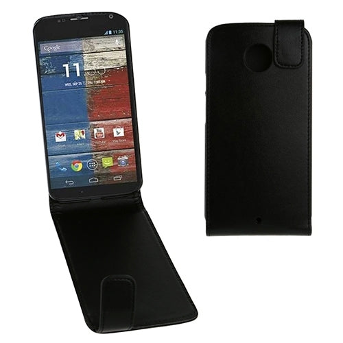 Vertical Flip Magnetic Snap Leather Case for Motorola Moto X / XT1085(Black)