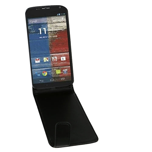 Vertical Flip Magnetic Snap Leather Case for Motorola Moto X / XT1085(Black)