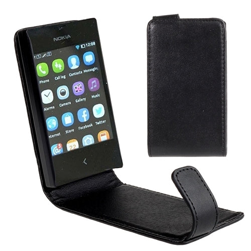Vertical Flip Magnetic Snap Leather Case for Nokia Asha 503 / N503(Black)