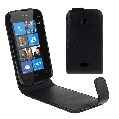 Vertical Flip Magnetic Snap Leather Case for Nokia Lumia 510(Black)