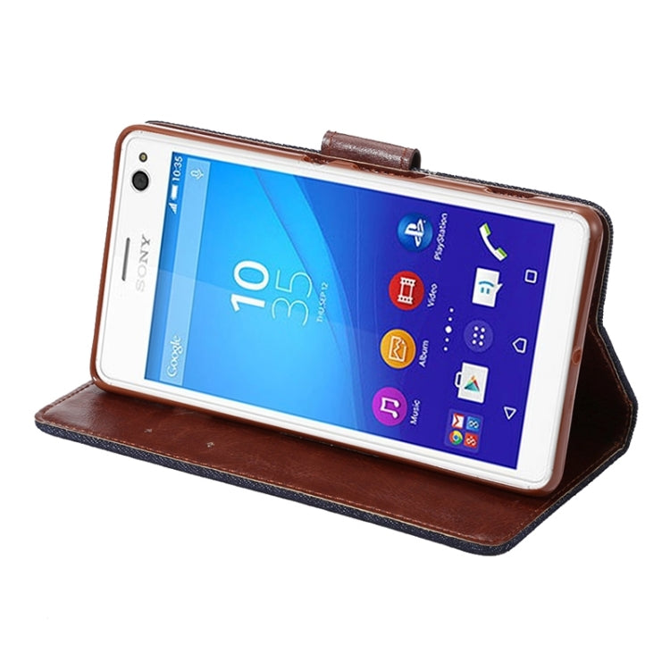 Denim Texture Leather Case with Holder & Card Slots for Sony Xperia C4 / E5303 / E5306 / E5353(Black)