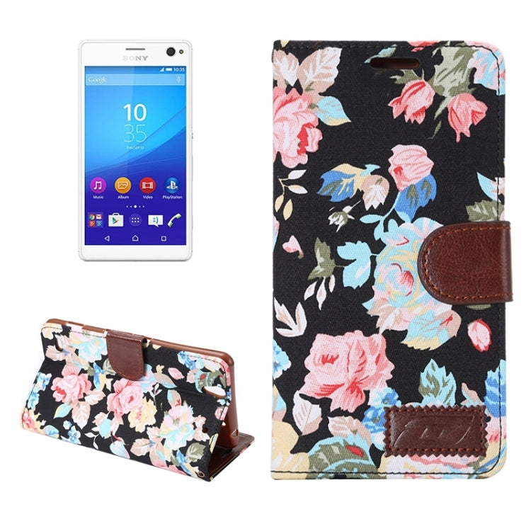 Flower Cloth Leather Case with Holder & Card Slots for Sony Xperia C4 / E5303 / E5306 / E5353