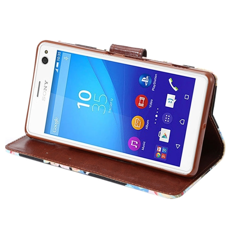 Flower Cloth Leather Case with Holder & Card Slots for Sony Xperia C4 / E5303 / E5306 / E5353