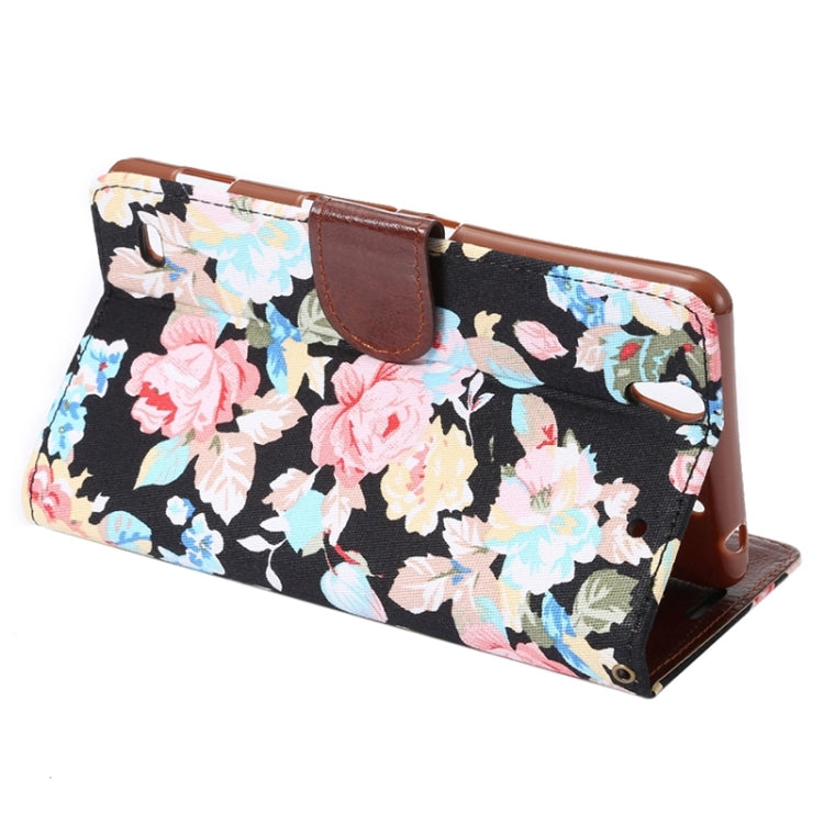 Flower Cloth Leather Case with Holder & Card Slots for Sony Xperia C4 / E5303 / E5306 / E5353