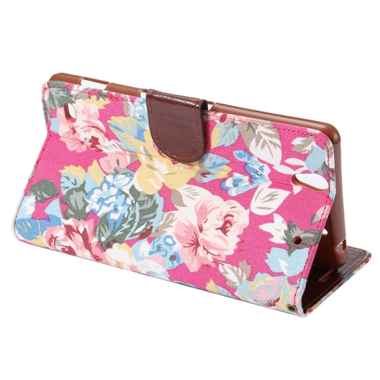 Flower Cloth Leather Case with Holder & Card Slots for Sony Xperia C4 / E5303 / E5306 / E5353