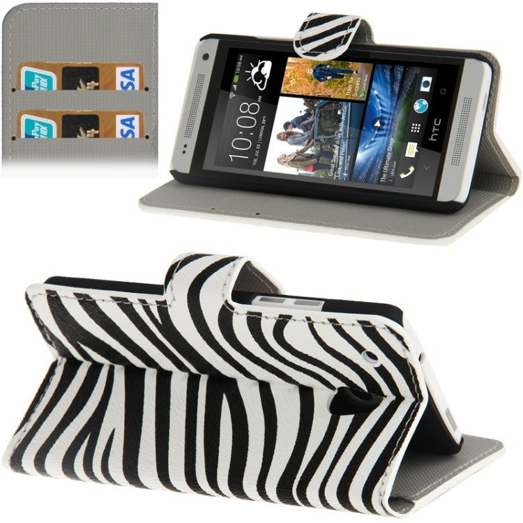 Zebra Pattern Flip Leather Case with Holder & Credit Card Slots for HTC One mini / M4
