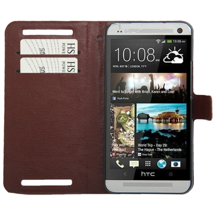 Fine Sheepskin Texture Leather Case with Credit Card Slot & Holder for HTC One / M7 (Brown)